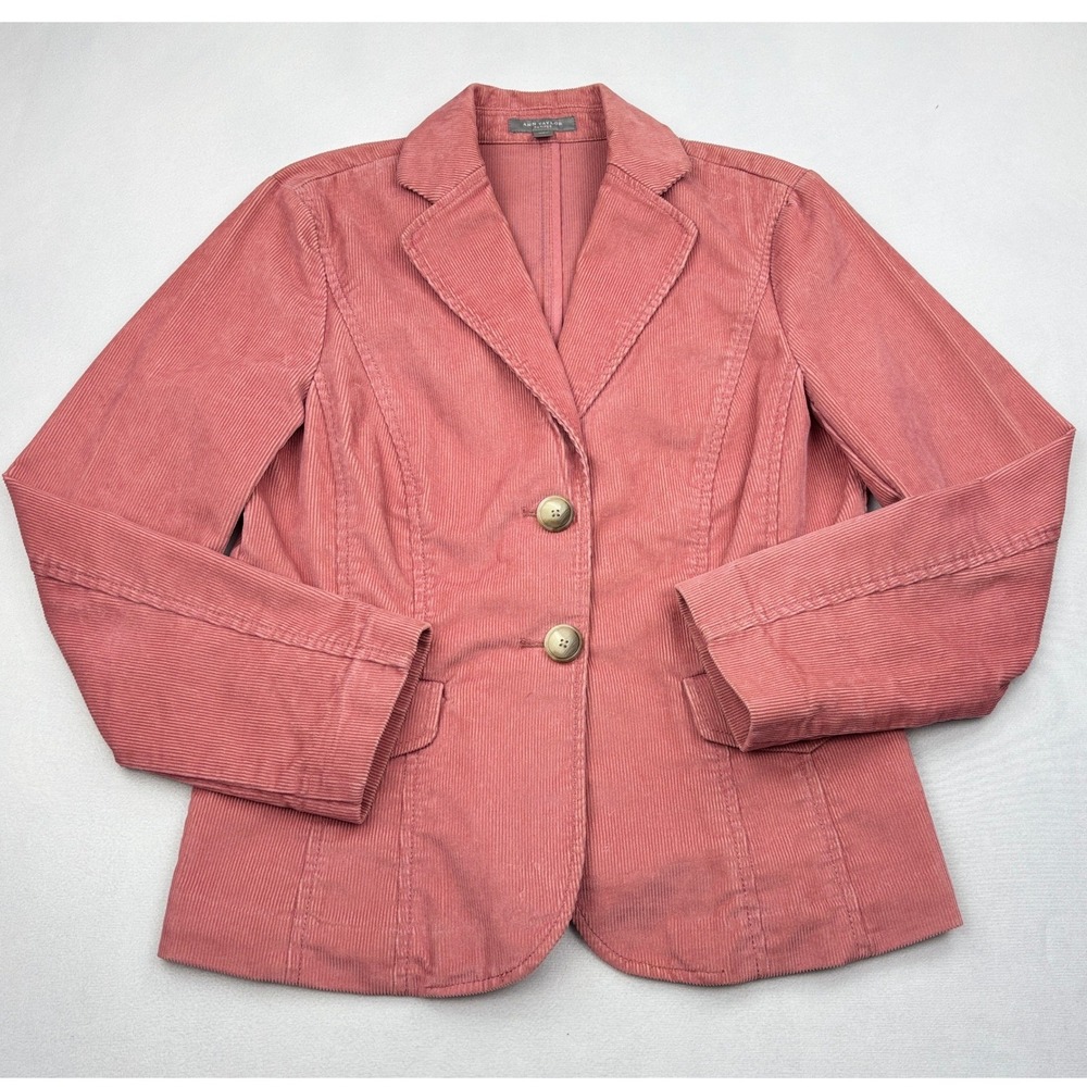 Ann Taylor Blazer Womens 8P Pink Corduroy Jacket Two Button Tailored Flap Pocket